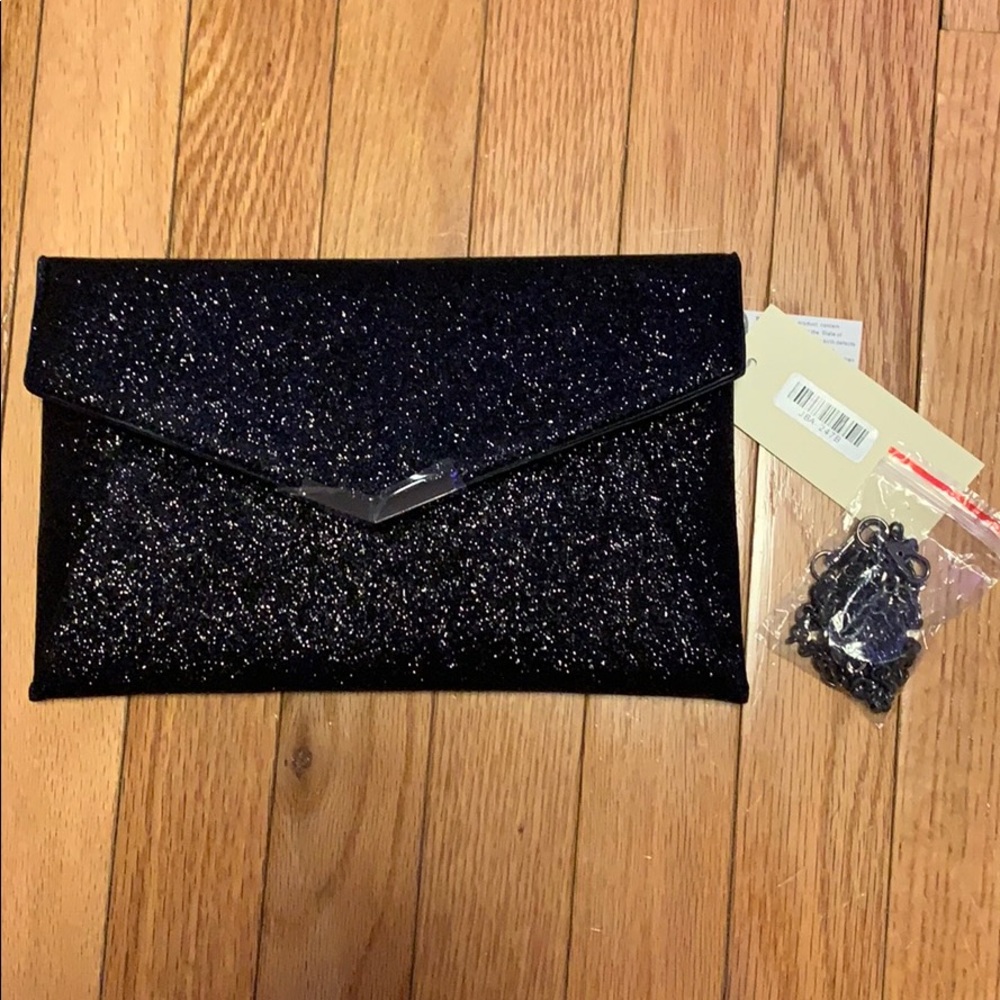 Black sparkle envelope clutch w/ detachable chain